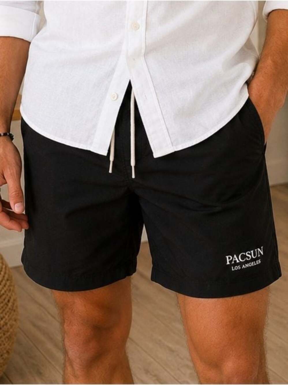PacSun Men’s Large Black Swim Trunks Los Angeles Logo Drawstring Shorts